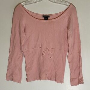 Takeout Sweater Womens Large Pink Classic Boho Grannycore Bow Accent Ribbed L